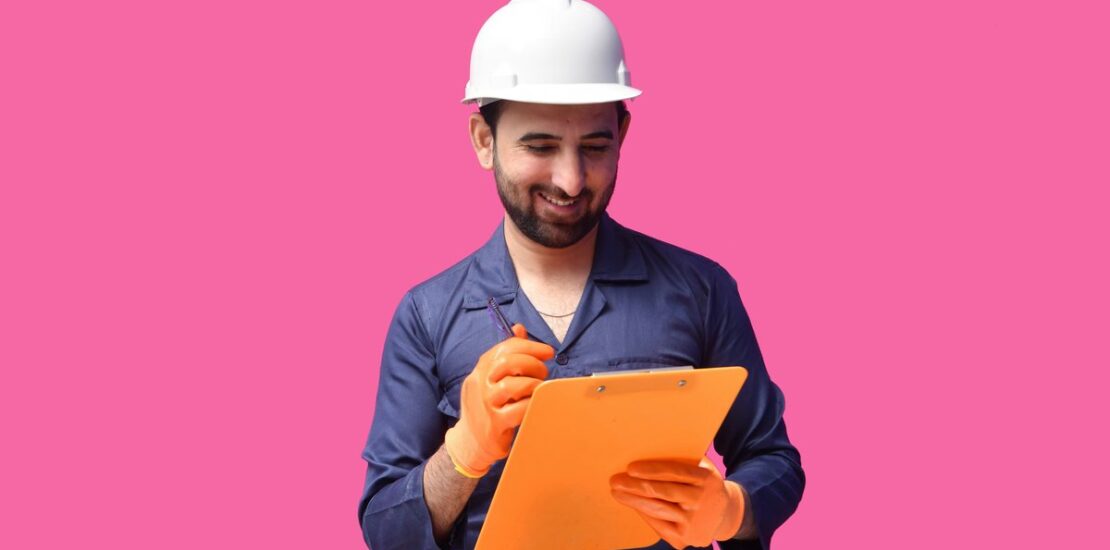 IICRC certified mold remediation technician with clipboard inspecting property
